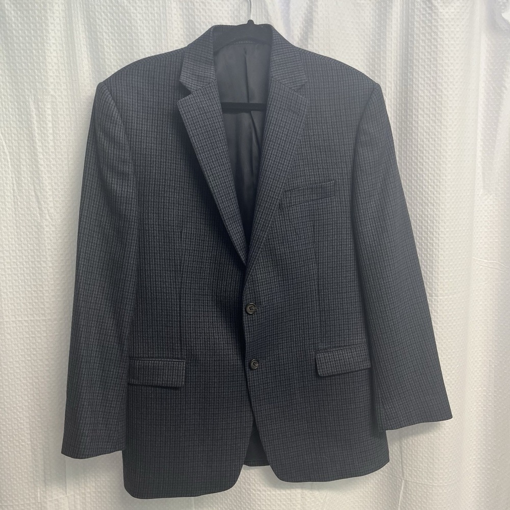 Lauren Ralph Lauren 100% Wool Gray Blue Houndstooth Blazer Sport coat Classic 40